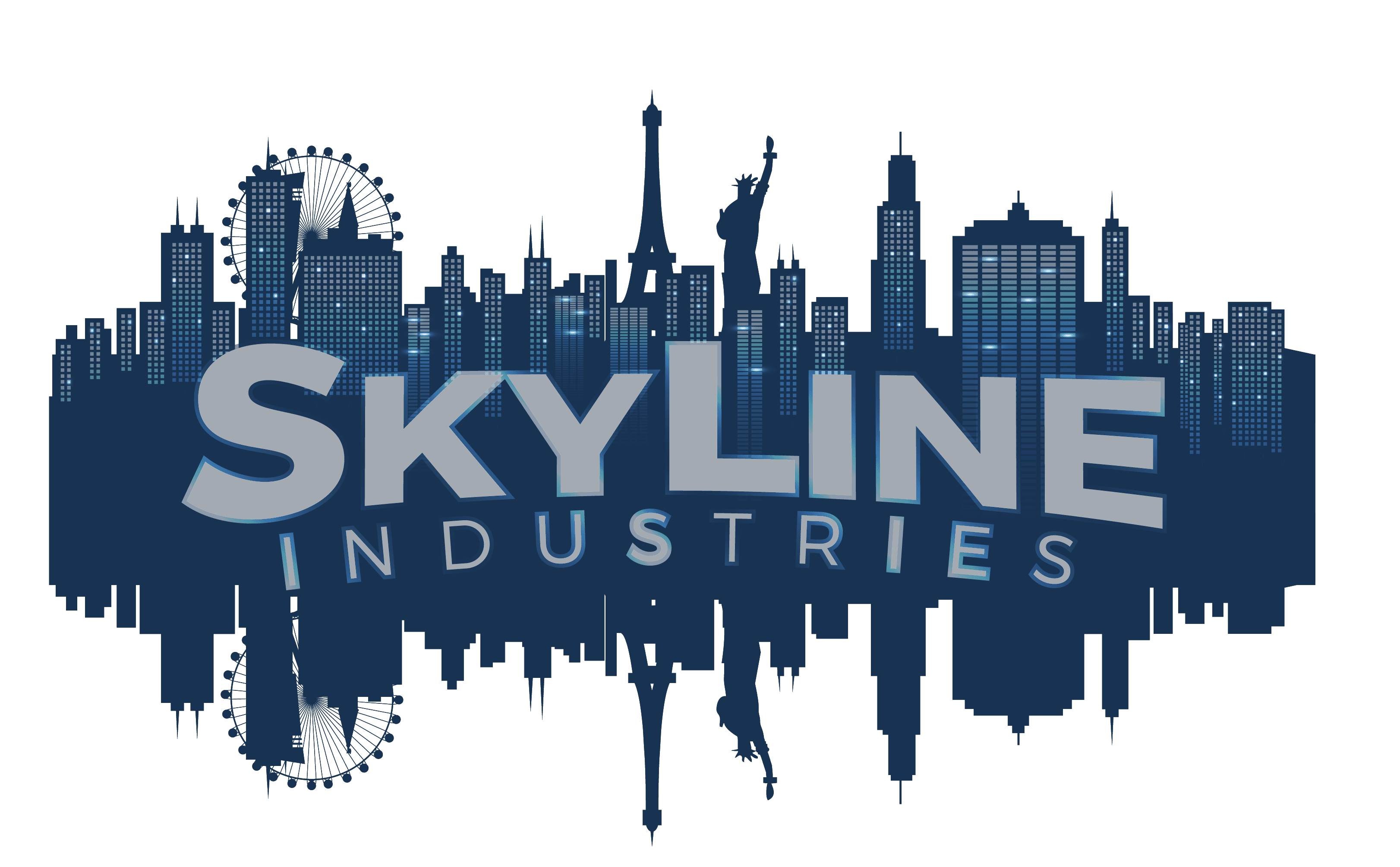 A skyline industries logo with the statue of liberty in the background.